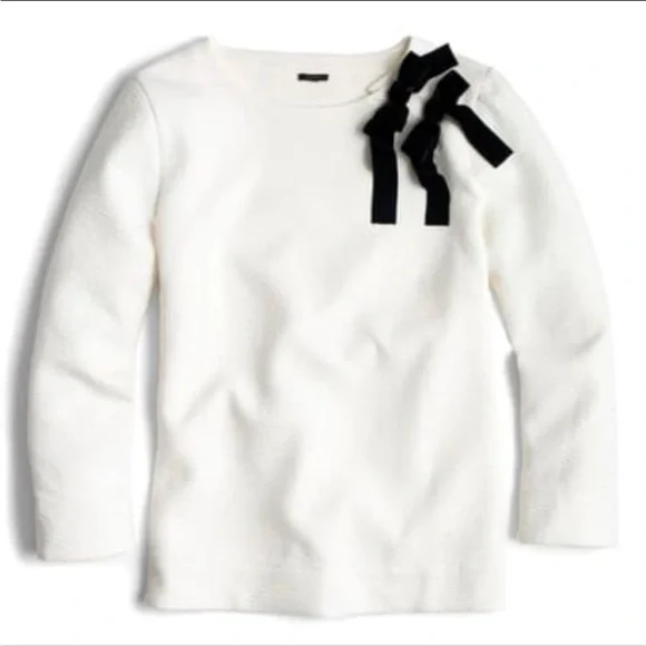 J.Crew Cream Textured Sweater with Black Accent