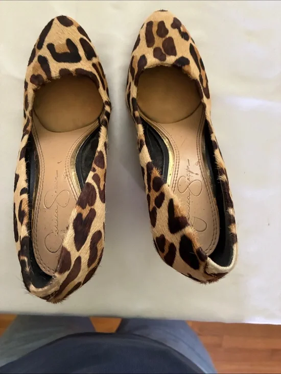 Jessica Simpson Leopard Print Pointed Toe Wedges - Brown Tan