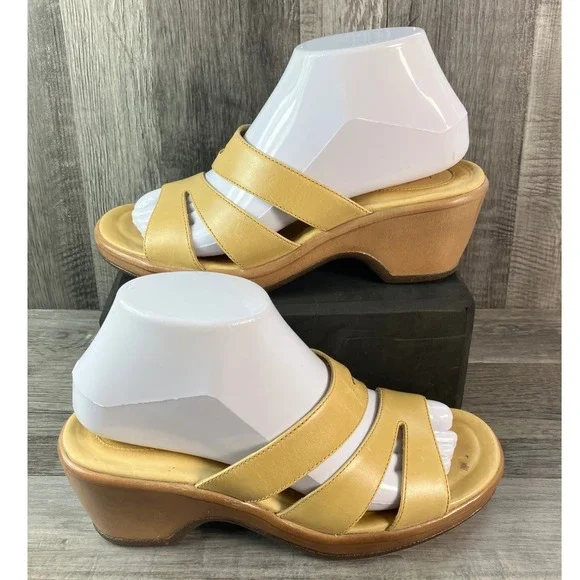Dansko Yellow Leather Multi Strap Wedge Slide Sandals Womens 38 Made in Portugal
