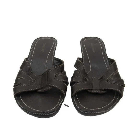 Dockers Womens Dark Brown‎ Leather Wedge Slide Sandals Size 7.5W