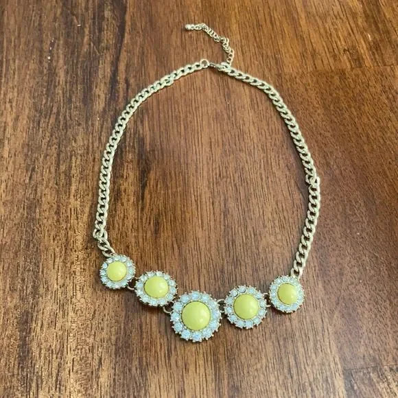 NEW J. Crew Gold Floral Statement Short Chain Necklace Yellow Daisies NWOT
