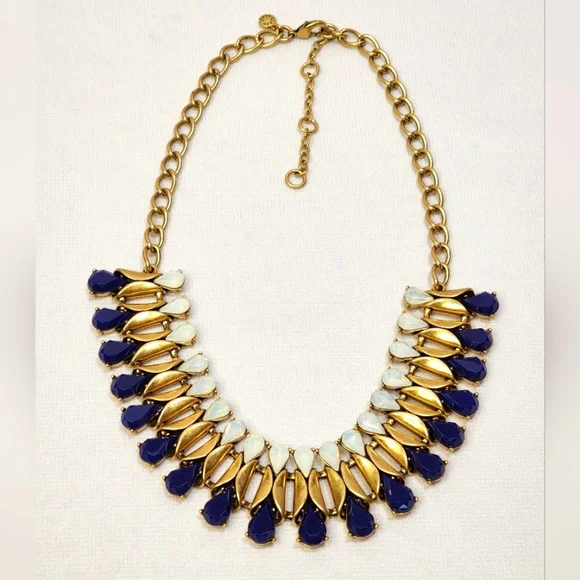 J. Crew Gorgeous Gold, Blue And White Statement Necklace