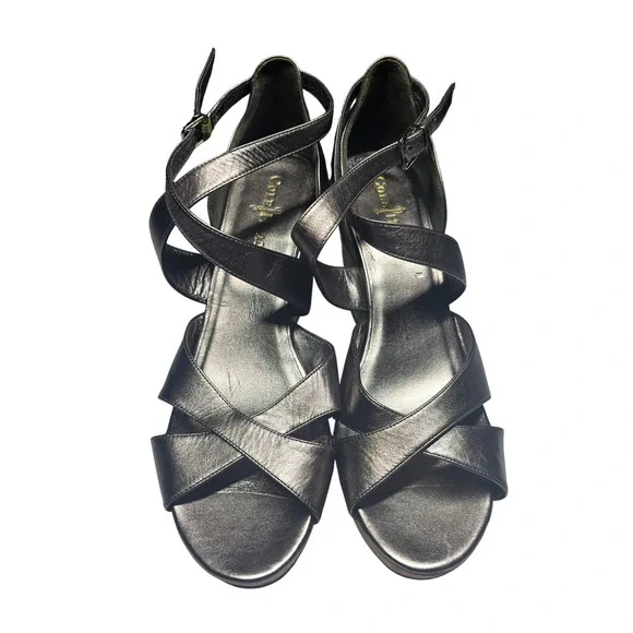 Cole‎ Haan Nike Air Metallic Pewter Espadrille Wedge Sandals Shoes Womens 10B