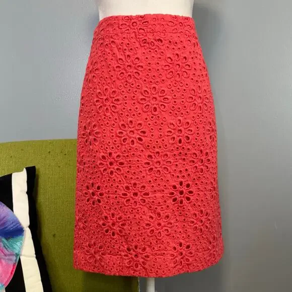 J Crew Pink Eyelet No 2 Straight Pencil Skirt 4
