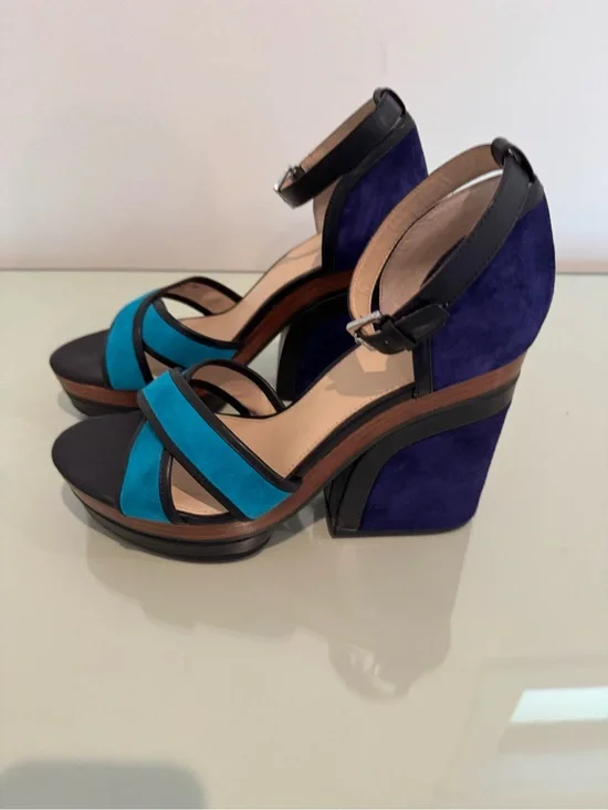 Botkier Teal and Purple Suede Platform Wedge Sandals