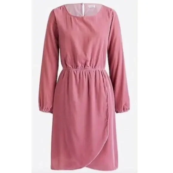 J.Crew Velvet Tulip Hem Dress Guava Berry Pink 6