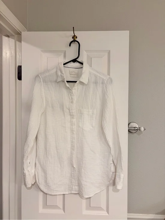 J.Crew Classic Fit White Gauze Button Down Shirt 2