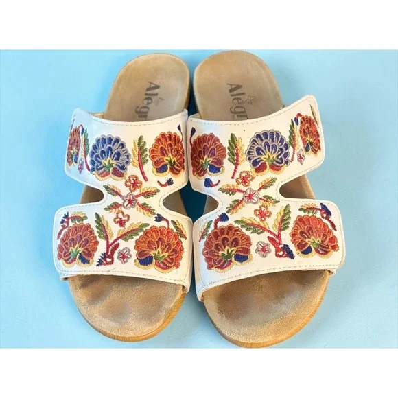 Alegria by PG Lite LIN-600N Embroidered Floral Leather Slide Sandals EU 37 – EUC