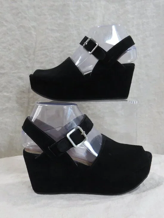Chocolat Blu Wagga Suede Leather Platform Wedge SIZE 7 Black