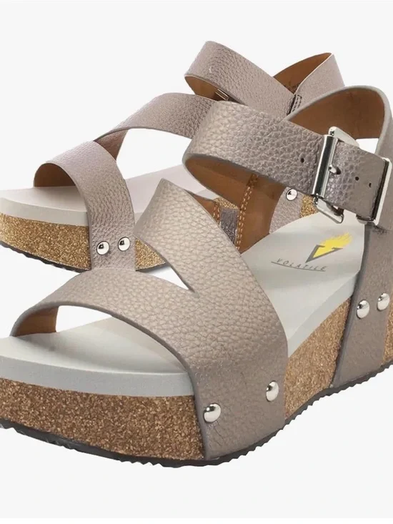Volatile Women’s Bilox Wedge Sandals in Pewter