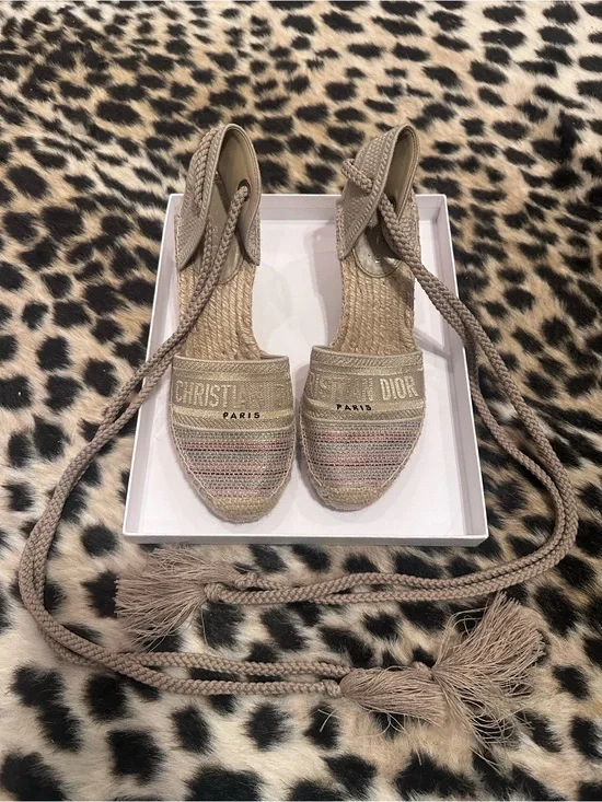RECEIPT + BOX + DUST BAGS Christian Dior Granville Espadrille Lace-Up Wedges- 41