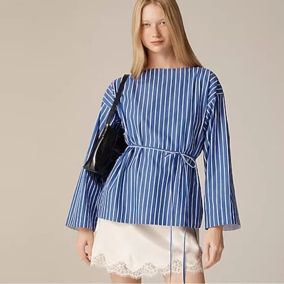 J crew deep sea stripes Ciel top in striped cotton poplin