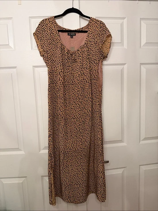 J. CREW Square Neck Slip Midi Dress in Brown Spot Print Sz 12 - NWT!