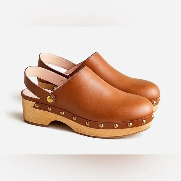 J.Crew Convertible Rich Oak Brown Leather Clog Mules NWOT