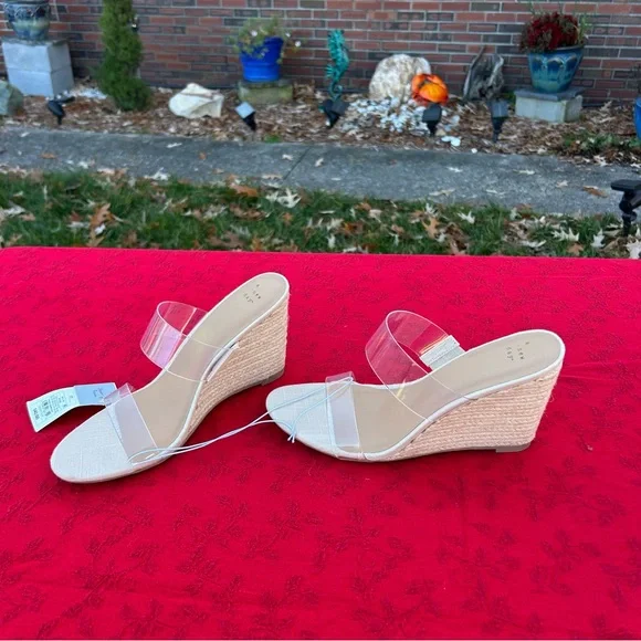A New Day Womens Ansel Double Band Open‎ Toe Wedge Heels size 11 clear summer