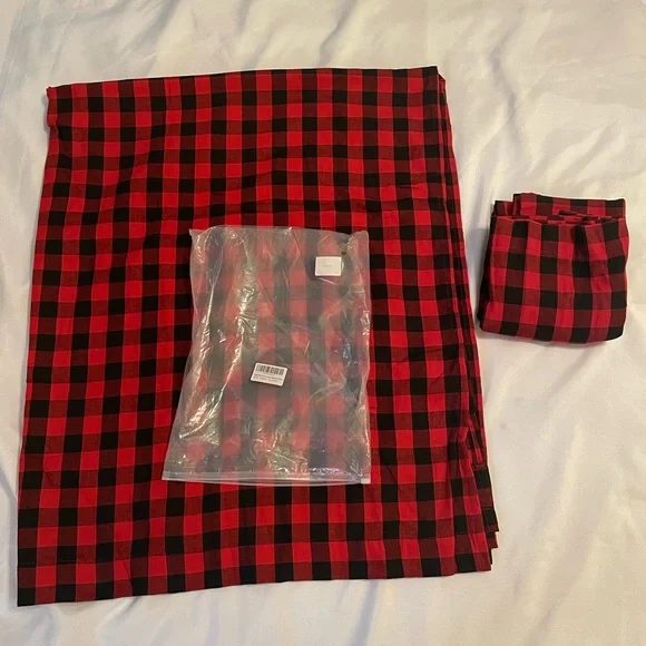 Buffalo Check Red and‎ Black Curtains, Two Panels, NWT, 52”x63”.