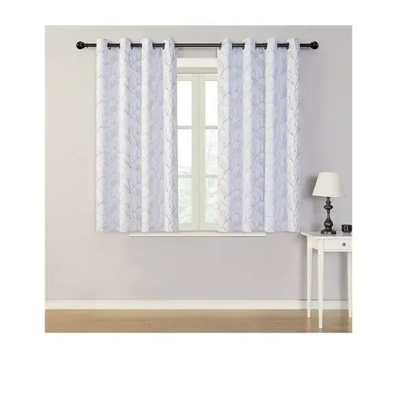Brown Branch Pattern Room Darkening White Window Curtains 63 Inch 2 Panels‎