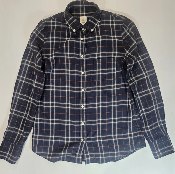 J. Crew Womens Button Down Shirt Size 2 Blue‎ Checkered Plaid Boy Shirt Gorpcore