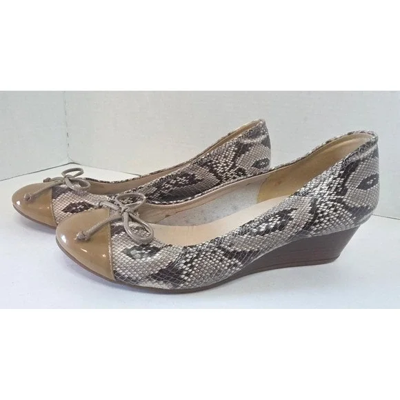 Cole Haan Air Tali Lace Snake Print Wedge Shoe W/Tan Patent Cap‎ Toe SZ 10M