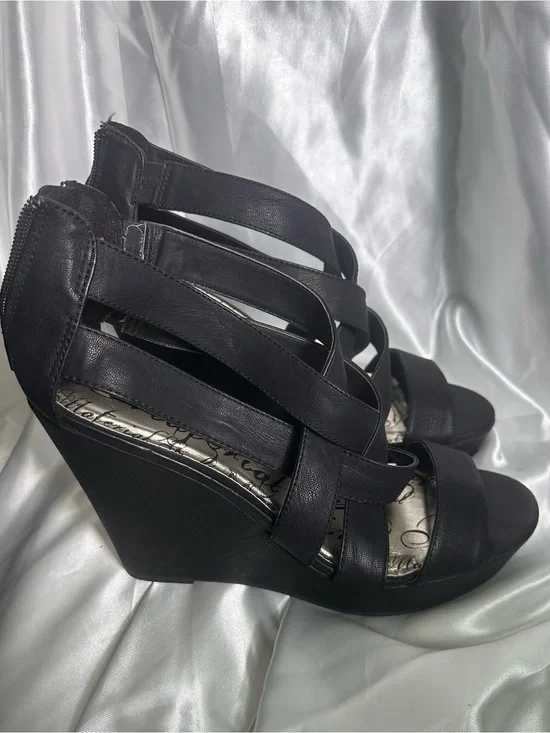 Material Girl Black Strappy Wedge Sandals - Women's Fashion Wedges