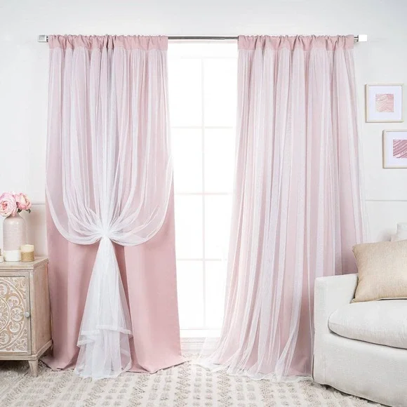 Best Home Fashion Curtain Set 52x96 Dusty Pink Excellent Lace Overlay Rod Pocket