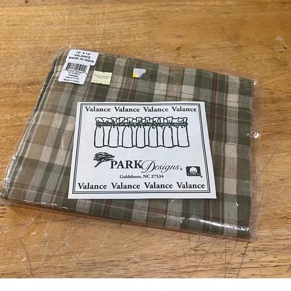 Park Designs Rosemary Plaid Window Valance 72x14 Green‎ Tan Rustic Farmhouse NEW