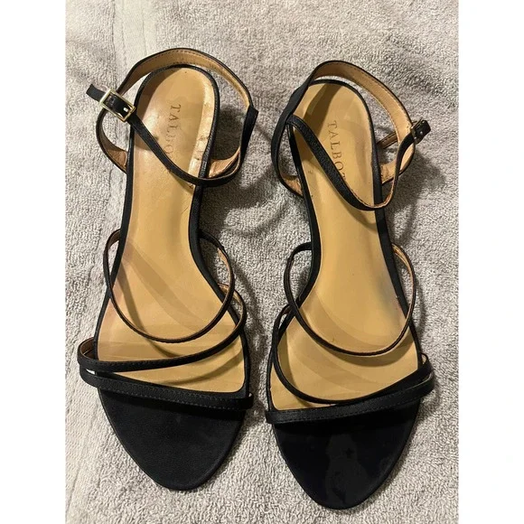Talbots Womens Strappy Wedge Sandals Leather Black 9