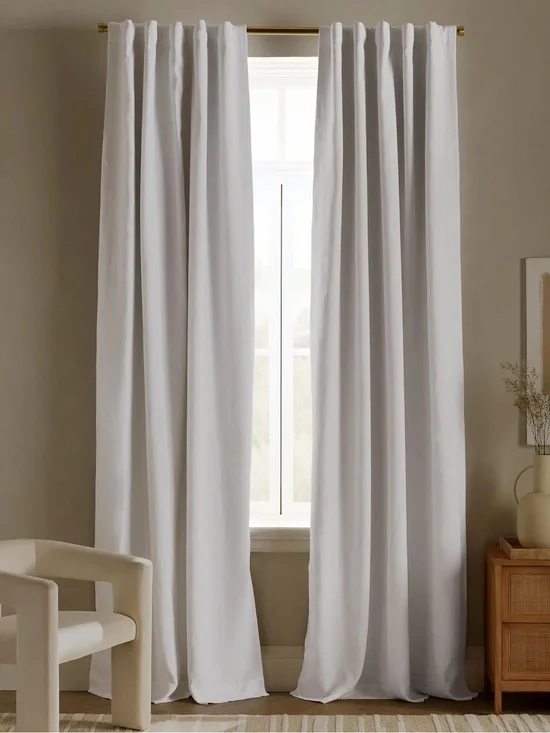 NWT QUINCE Set Of 2 48x96 European Linen True Blackout Curtains White 0463