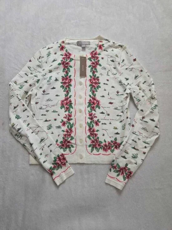 New XS J.Crew Jackie cardigan sweater in tropical map-print cotton blend