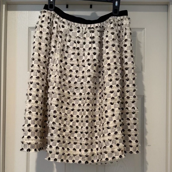 Light Cream Black Textured A-Line Frilly Glam Dramatic Edgy Autumn Girly Skirt 8
