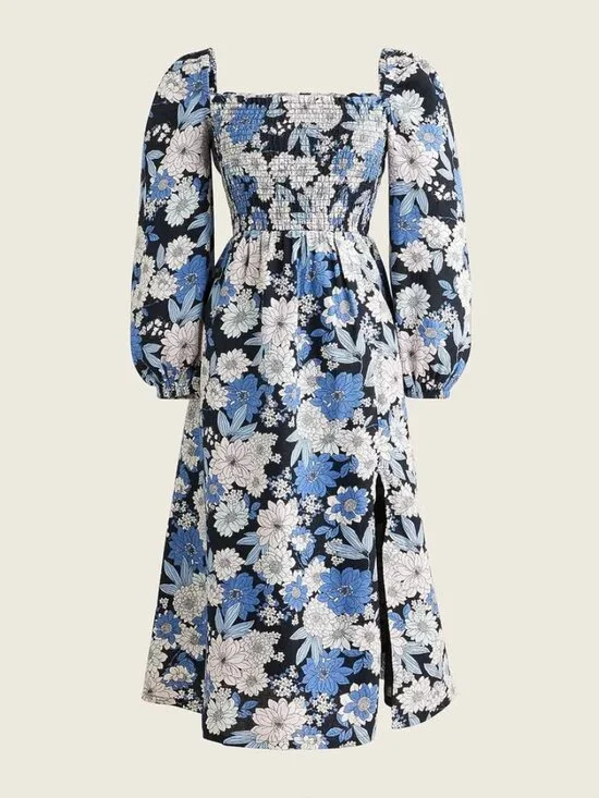 J. Crew Women's Linen Daydream Dress in Zinnia Floral Blue Size Small Tall
