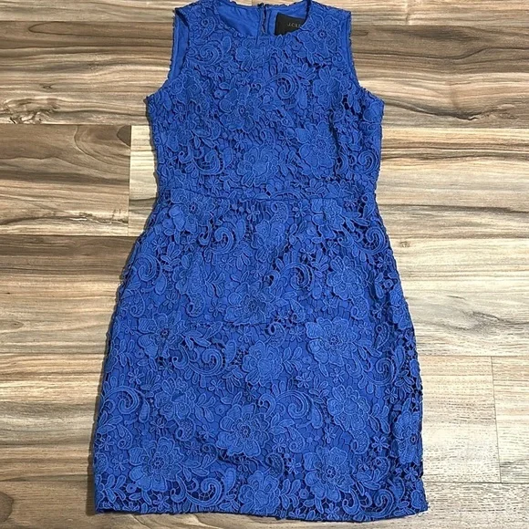 J Crew Floral Lace Sleeveless Sheath Dress Royal Blue Women’s Size 2