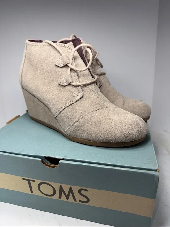 Toms Beige Suede Lace-Up Wedge Ankle Boots