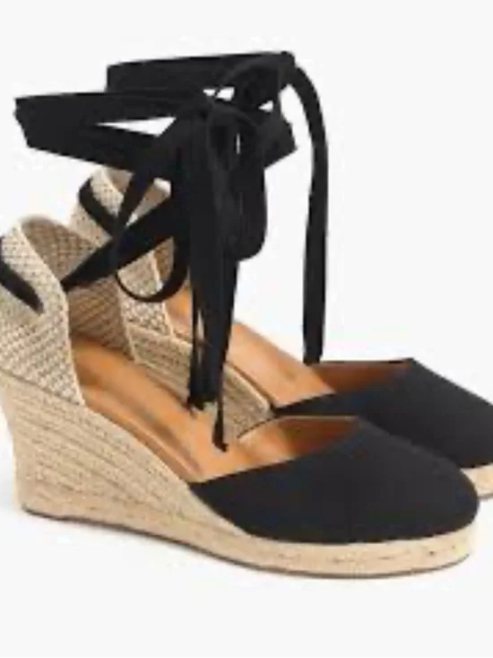 J. Crew Black Espadrille Ankle-Tie Wedge Sandals