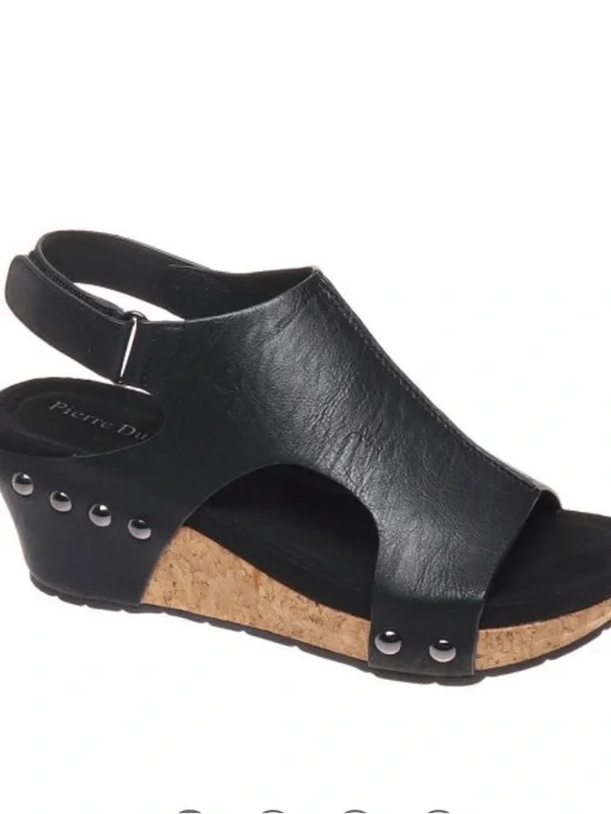 Pierre Dumas Black Cork Wedge Slingback Sandal