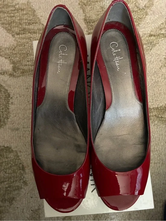 Cole Haan Women's Red Patent Leather Peep-Toe Flats