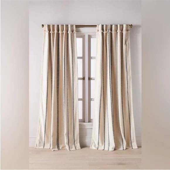 Anthropologie Pieced Stripe Cotton Blend Woven Set of Curtains, 50 x 63, NWT