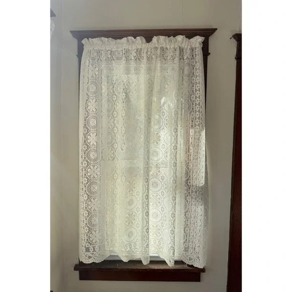 Vintage‎ Cream Floral Lace Curtain Panel Medallion Pattern 60x64 Rod Pocket