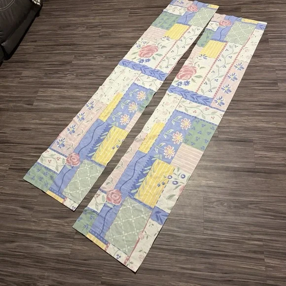 Springs Pastel Patchwork Valance Curtains Set Of 2 84 X 15 Vintage Cottagecore