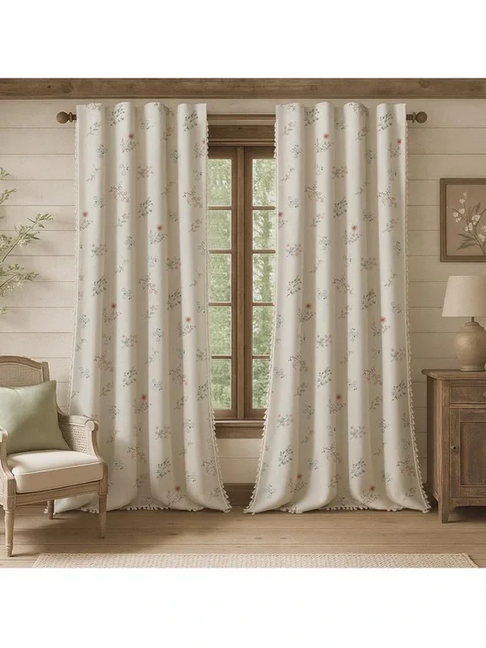 Floral blackout tassel curtains 2 pants 52 x96”