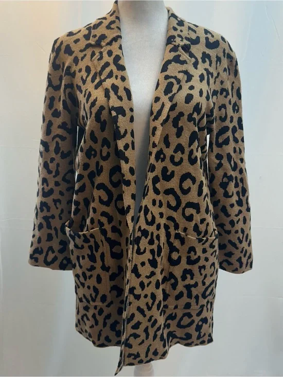 J. Crew Leopard Print Open-Front Cardigan in Tan and Black XXS