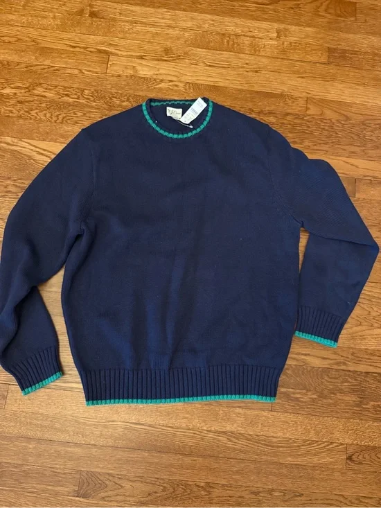 J. Crew Navy Crewneck Sweater with Green Trim