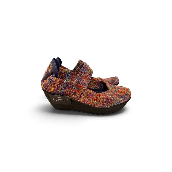 Boho Multicolor Woven Mary Jane Platform Wedge Shoes EU 39 Colorful Eclectic