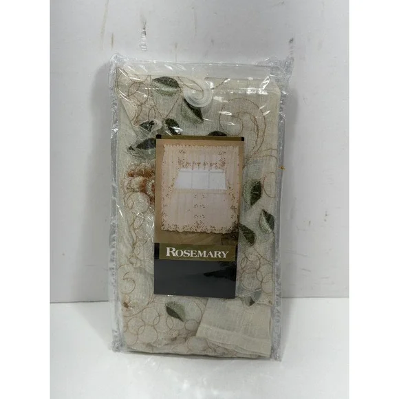 Rosemary Embroidered Floral Tier Curtain Pair Linen 58x24 Style 238 NIP