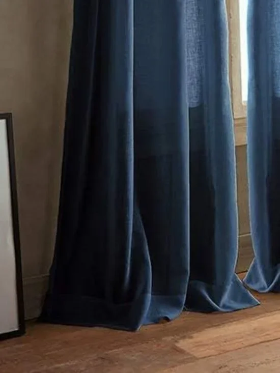DKNY Paradox Navy Blue Sheer Curtain Panels 96