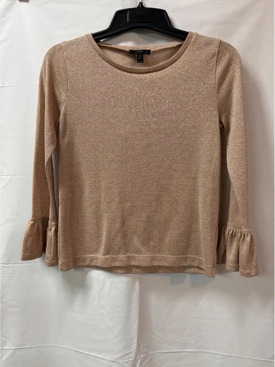 J.Crew Women's Beige Metallic Knit Long Sleeve Top with Ruffle Cuffs Size 8