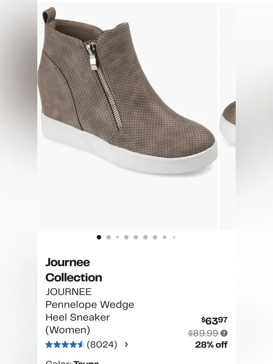 Journee Collection Taupe Perforated Wedge Sneaker Bootie with Side Zip