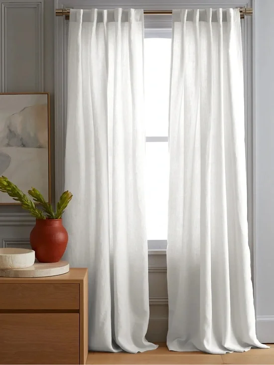 QUINCE Set Of 2 48x96 European Linen Curtains White 0422