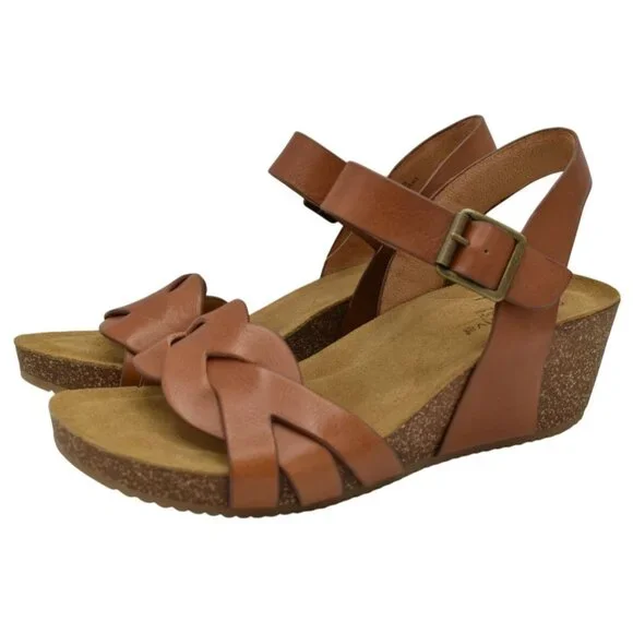 Comfortiva‎ Womens Size 9 Erena Luggage Leather Wedge Sandals Shoes
