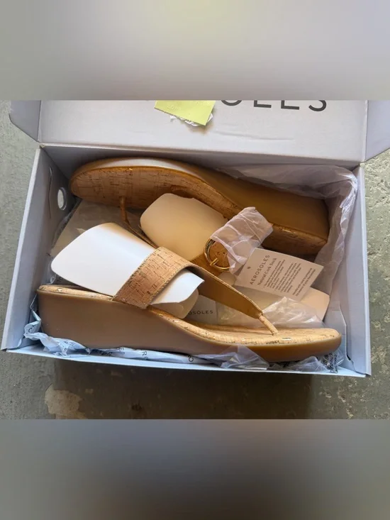 “New” AEROSOLES Natural Cork Slingback Wedge Sandals size12
